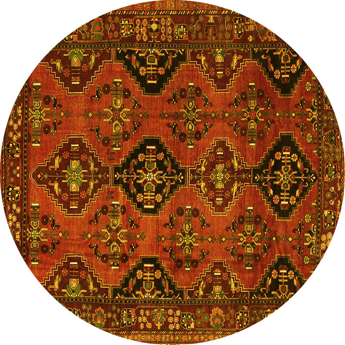 Round Persian Yellow Traditional Rug, tr4195yw
