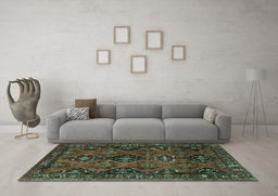 Machine Washable Persian Turquoise Traditional Area Rugs in a Living Room,, wshtr4195turq