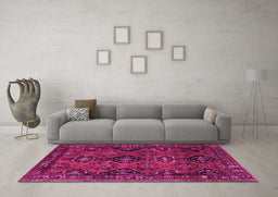 Machine Washable Persian Pink Traditional Rug in a Living Room, wshtr4195pnk
