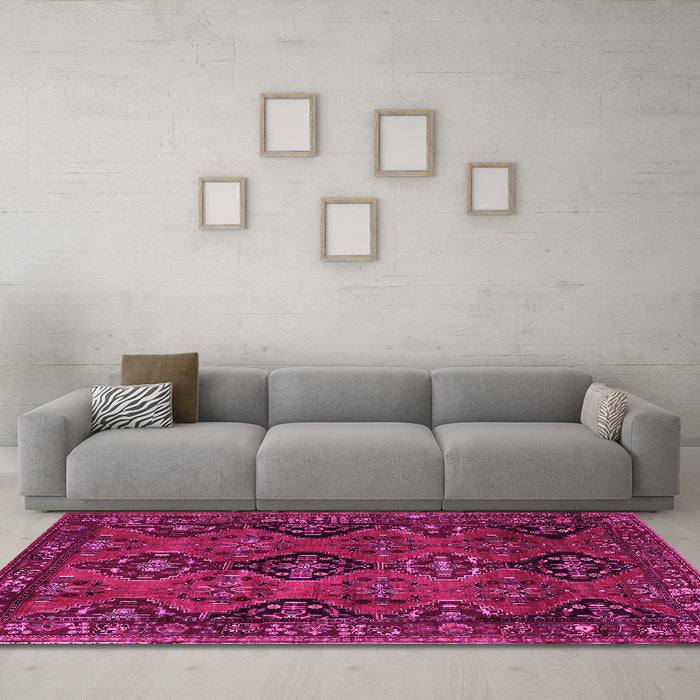Machine Washable Persian Pink Traditional Rug in a Living Room, wshtr4195pnk