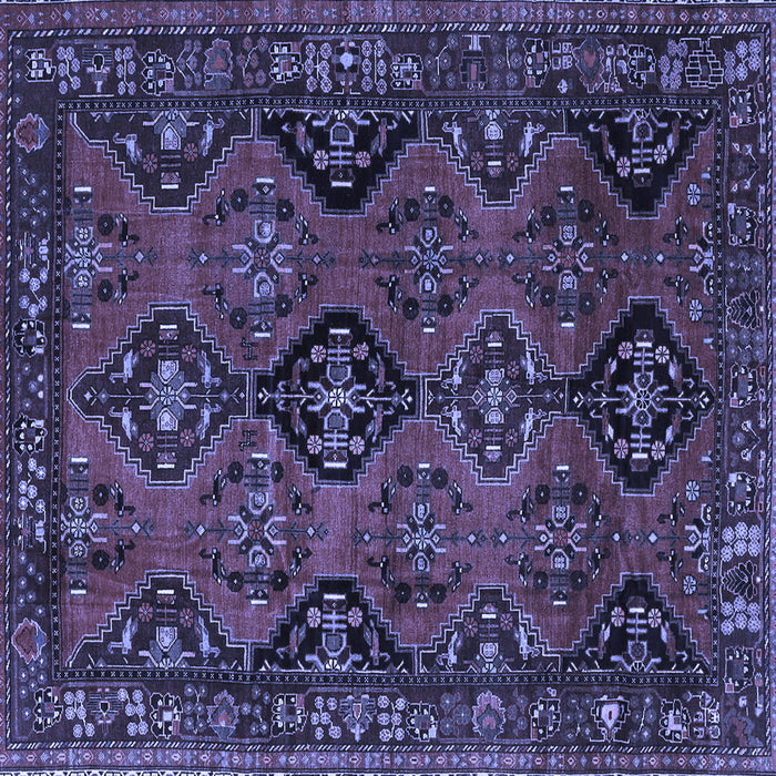 Square Machine Washable Persian Blue Traditional Rug, wshtr4195blu