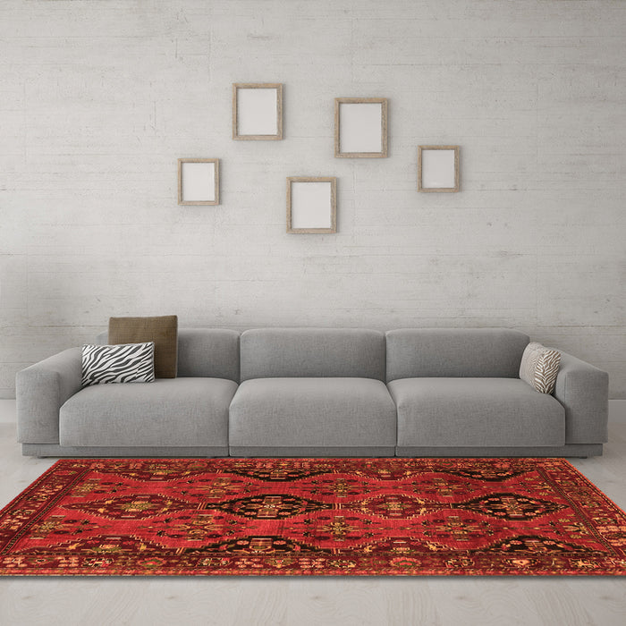 Machine Washable Persian Orange Traditional Area Rugs in a Living Room, wshtr4195org