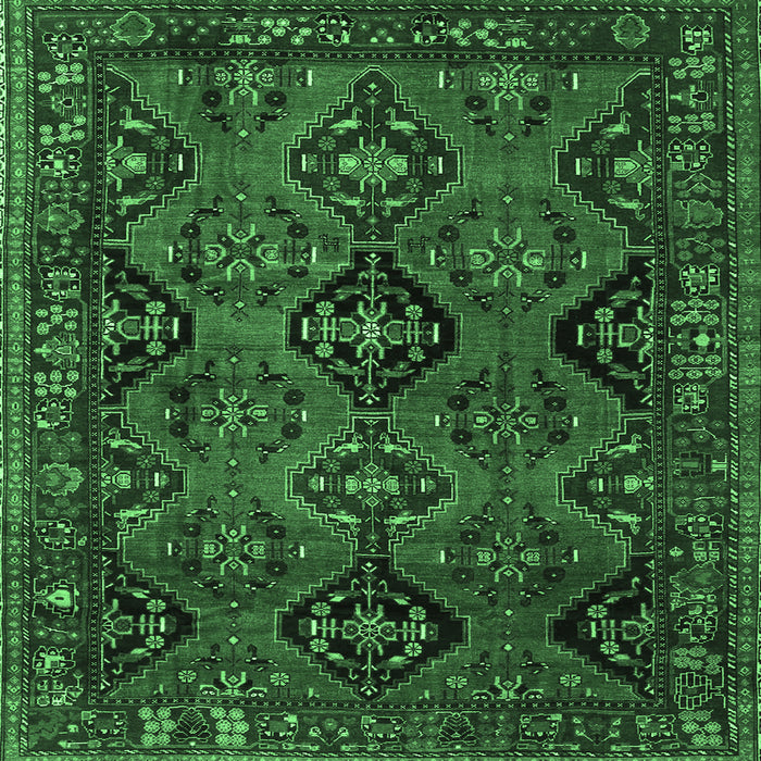Square Persian Emerald Green Traditional Rug, tr4195emgrn