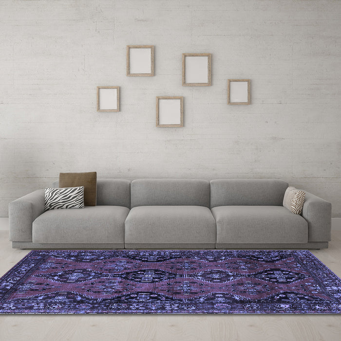Machine Washable Persian Blue Traditional Rug in a Living Room, wshtr4195blu