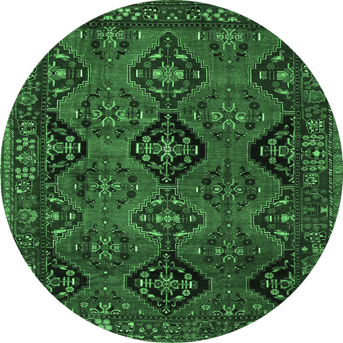 Round Persian Emerald Green Traditional Rug, tr4195emgrn