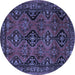 Round Machine Washable Persian Blue Traditional Rug, wshtr4195blu