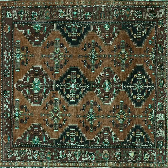 Square Machine Washable Persian Turquoise Traditional Area Rugs, wshtr4195turq