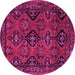 Round Machine Washable Persian Pink Traditional Rug, wshtr4195pnk