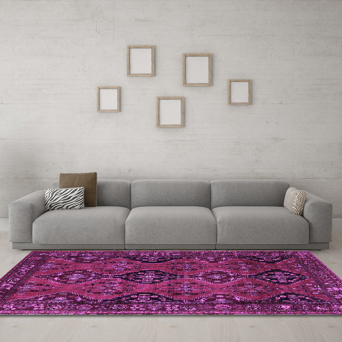 Machine Washable Persian Purple Traditional Area Rugs in a Living Room, wshtr4195pur