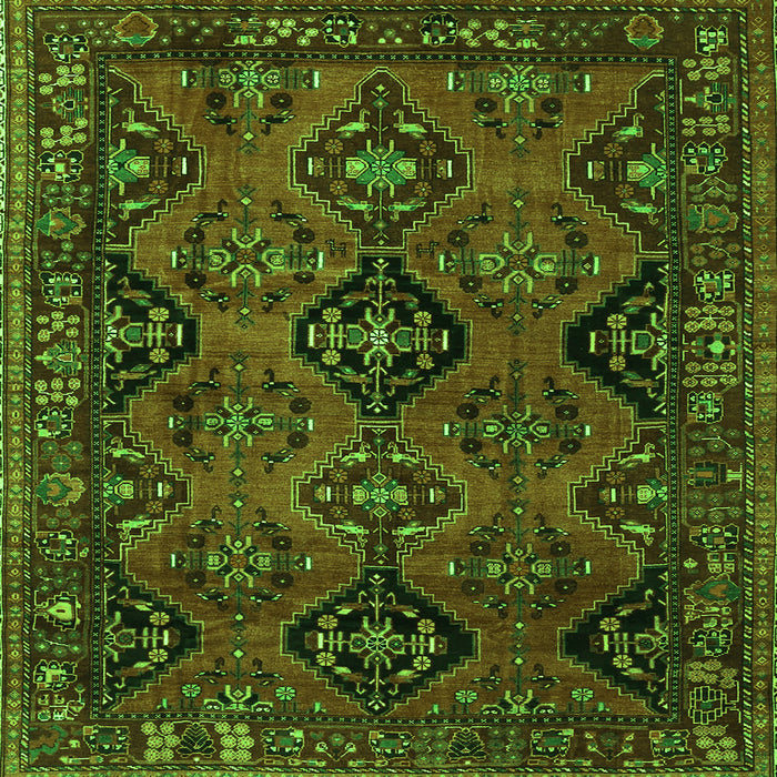 Round Machine Washable Persian Green Traditional Area Rugs, wshtr4195grn