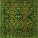 Round Machine Washable Persian Green Traditional Area Rugs, wshtr4195grn