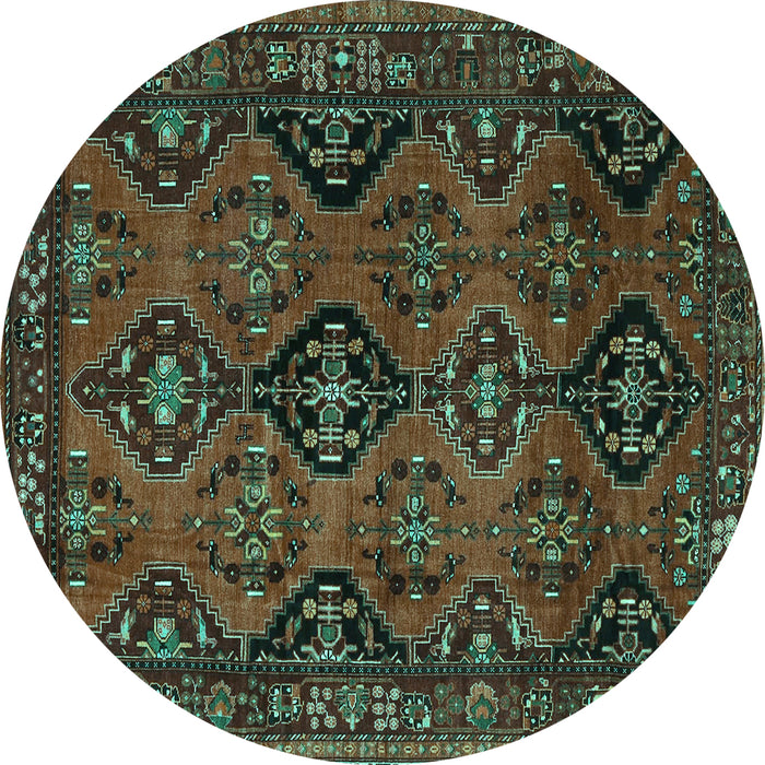 Round Machine Washable Persian Turquoise Traditional Area Rugs, wshtr4195turq