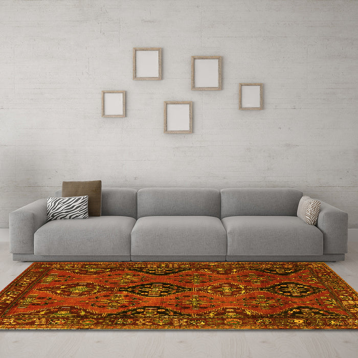 Machine Washable Persian Yellow Traditional Rug in a Living Room, wshtr4195yw