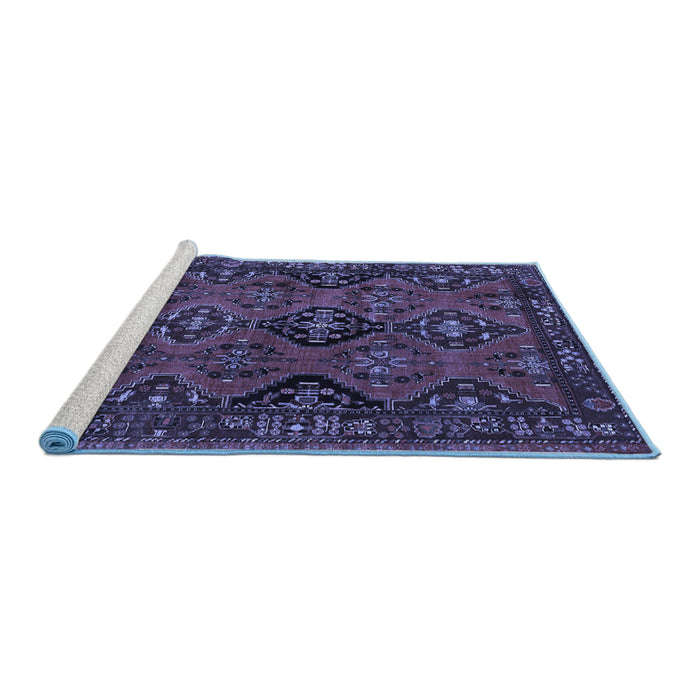 Sideview of Machine Washable Persian Blue Traditional Rug, wshtr4195blu