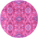 Round Machine Washable Persian Pink Traditional Rug, wshtr4196pnk