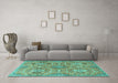 Machine Washable Persian Turquoise Traditional Area Rugs in a Living Room,, wshtr4196turq