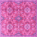 Square Machine Washable Persian Pink Traditional Rug, wshtr4196pnk