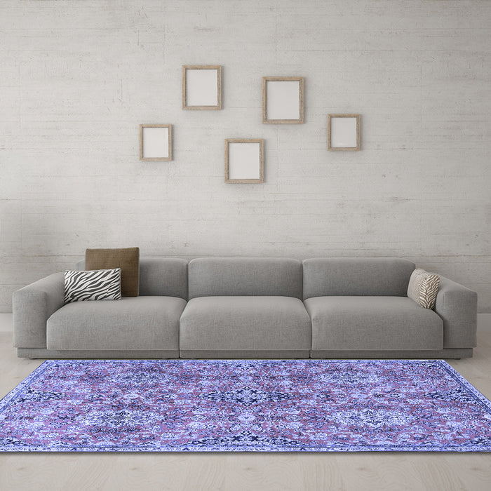 Machine Washable Persian Blue Traditional Rug in a Living Room, wshtr4196blu