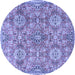 Round Machine Washable Persian Blue Traditional Rug, wshtr4196blu