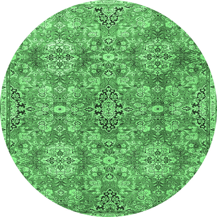 Round Machine Washable Persian Emerald Green Traditional Area Rugs, wshtr4196emgrn
