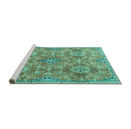 Sideview of Machine Washable Persian Turquoise Traditional Area Rugs, wshtr4196turq