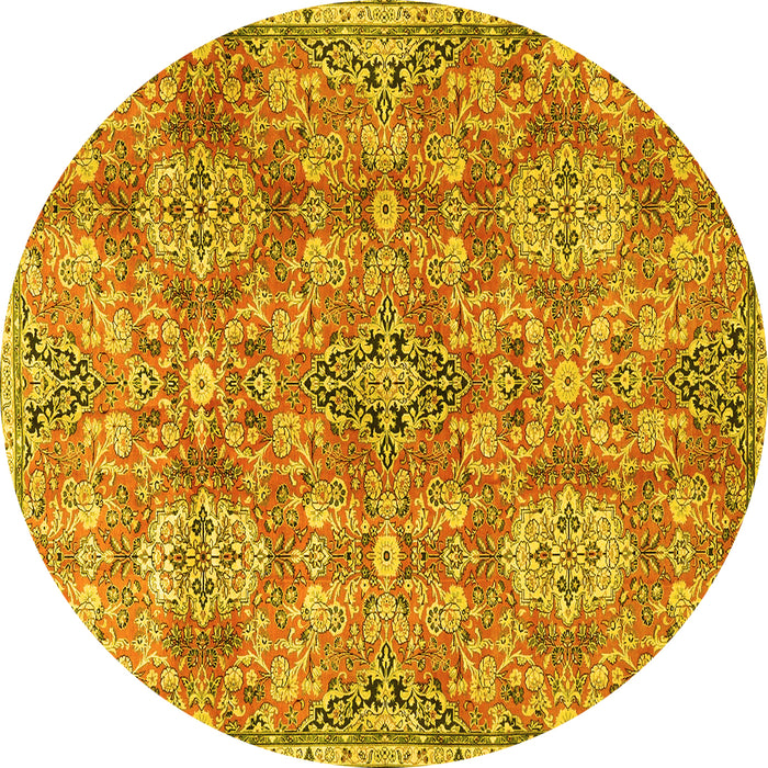 Round Machine Washable Persian Yellow Traditional Rug, wshtr4196yw