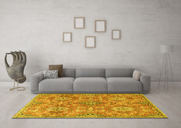 Machine Washable Persian Yellow Traditional Rug in a Living Room, wshtr4196yw