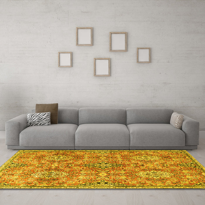 Machine Washable Persian Yellow Traditional Rug in a Living Room, wshtr4196yw