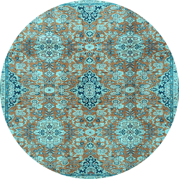 Round Machine Washable Persian Light Blue Traditional Rug, wshtr4196lblu