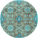 Round Machine Washable Persian Light Blue Traditional Rug, wshtr4196lblu