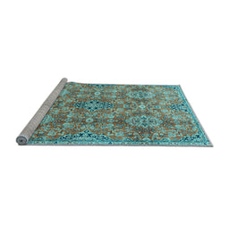 Sideview of Machine Washable Persian Light Blue Traditional Rug, wshtr4196lblu