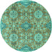 Round Machine Washable Persian Turquoise Traditional Area Rugs, wshtr4196turq