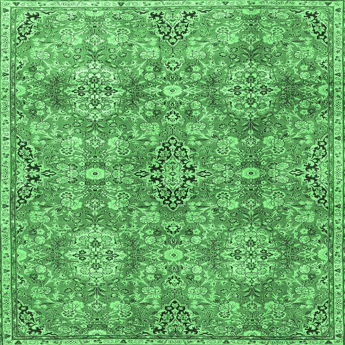 Square Machine Washable Persian Emerald Green Traditional Area Rugs, wshtr4196emgrn