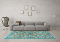 Machine Washable Persian Light Blue Traditional Rug, wshtr4196lblu