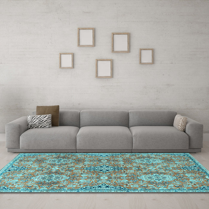 Machine Washable Persian Light Blue Traditional Rug in a Living Room, wshtr4196lblu