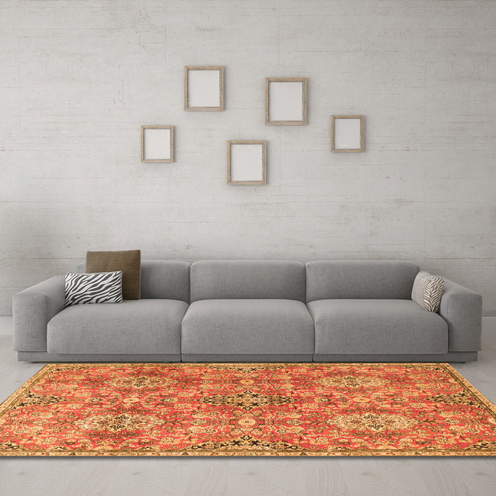 Machine Washable Persian Orange Traditional Area Rugs in a Living Room, wshtr4196org