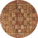 Round Persian Brown Traditional Rug, tr4197brn