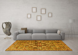 Machine Washable Persian Yellow Traditional Rug in a Living Room, wshtr4197yw