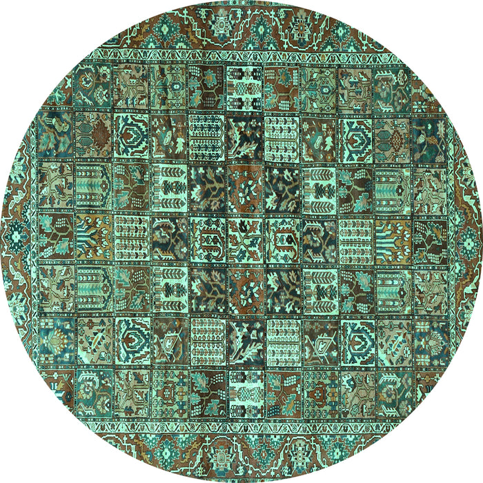 Round Machine Washable Persian Turquoise Traditional Area Rugs, wshtr4197turq