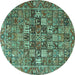 Round Machine Washable Persian Turquoise Traditional Area Rugs, wshtr4197turq