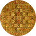 Round Machine Washable Persian Yellow Traditional Rug, wshtr4197yw