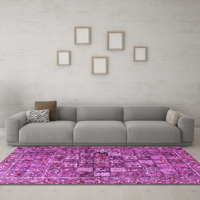 Machine Washable Persian Purple Traditional Area Rugs in a Living Room, wshtr4197pur