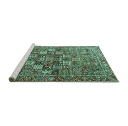 Sideview of Machine Washable Persian Turquoise Traditional Area Rugs, wshtr4197turq