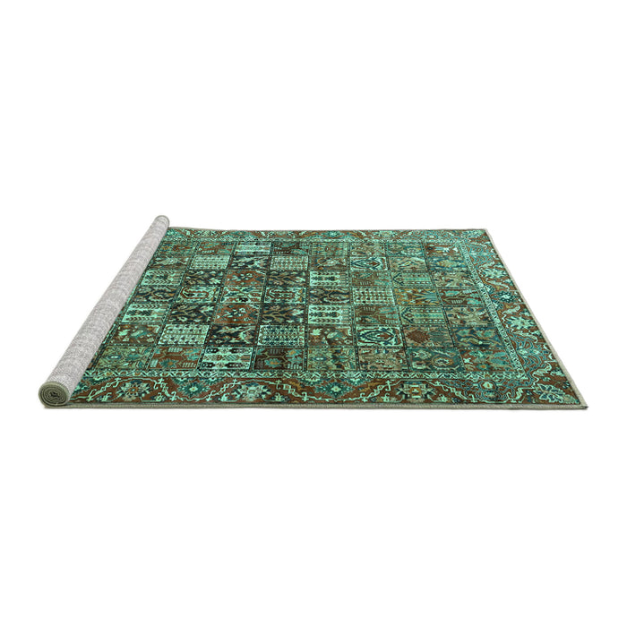 Sideview of Machine Washable Persian Turquoise Traditional Area Rugs, wshtr4197turq