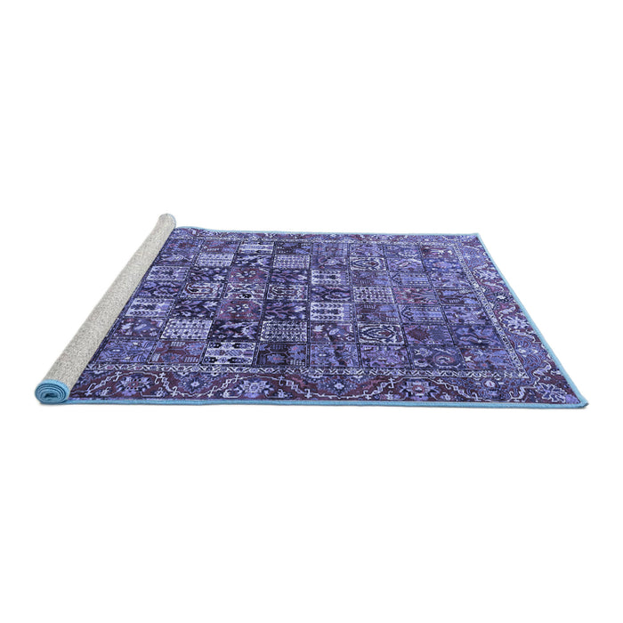 Sideview of Machine Washable Persian Blue Traditional Rug, wshtr4197blu