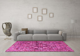 Machine Washable Persian Pink Traditional Rug in a Living Room, wshtr4197pnk