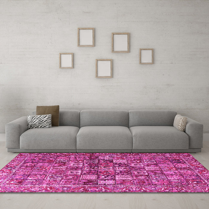 Machine Washable Persian Pink Traditional Rug in a Living Room, wshtr4197pnk