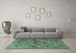 Machine Washable Persian Turquoise Traditional Area Rugs in a Living Room,, wshtr4197turq