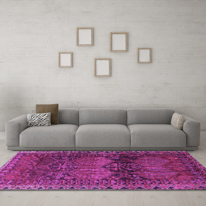 Machine Washable Persian Purple Traditional Area Rugs in a Living Room, wshtr4198pur