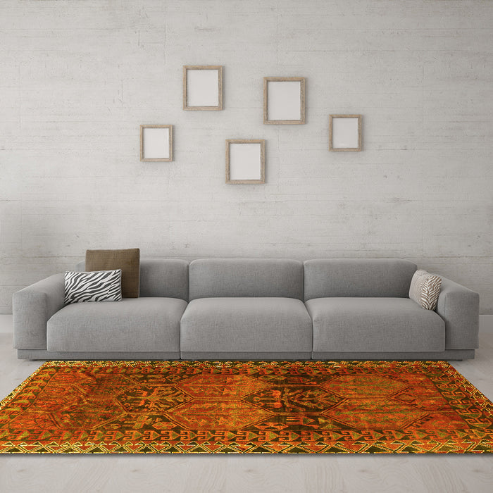 Machine Washable Persian Yellow Traditional Rug in a Living Room, wshtr4198yw
